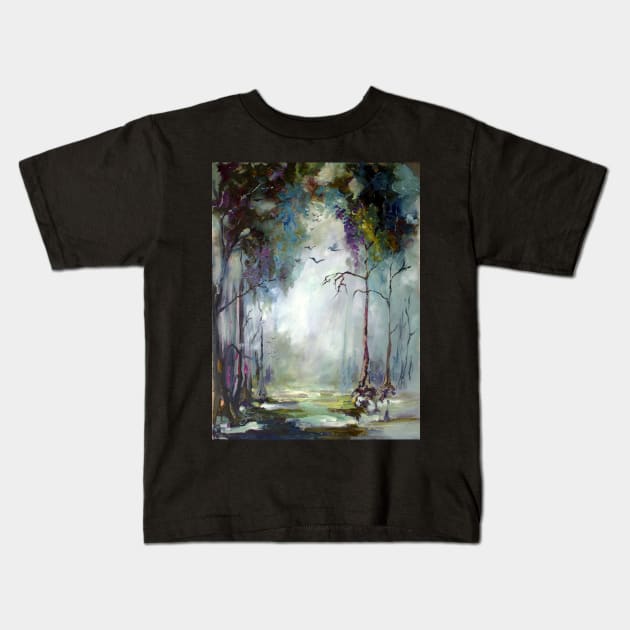 Wetland In The Mist Kids T-Shirt by GinetteArt